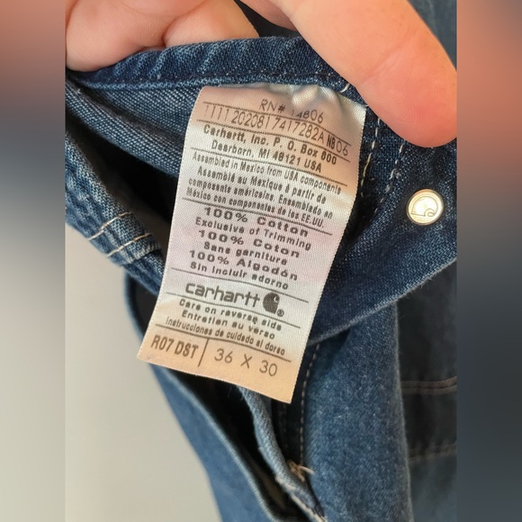 VINTAGE | Carhartt | Men's Loose Fit Washed Cotton Denim Bib Overalls - Picture 8 of 15